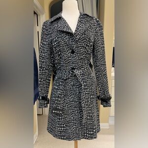 Worth Black and White Patterned Coat with Pink Lining